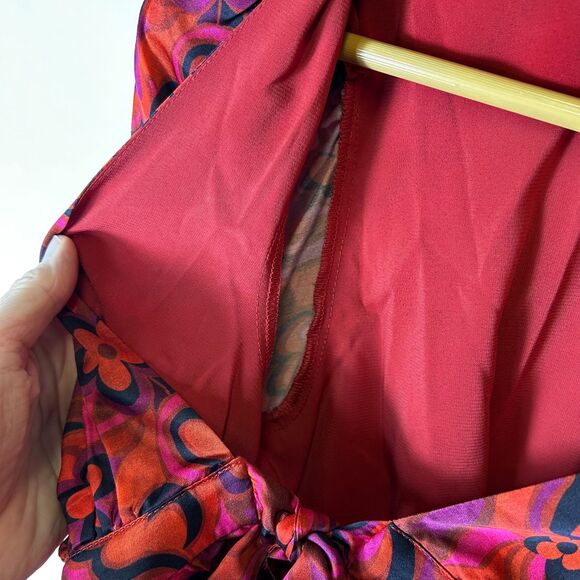 For Love & Lemons NWT Davina Pink Red Floral Plunge Tie Front LS Top Size XS - Picture 7 of 15